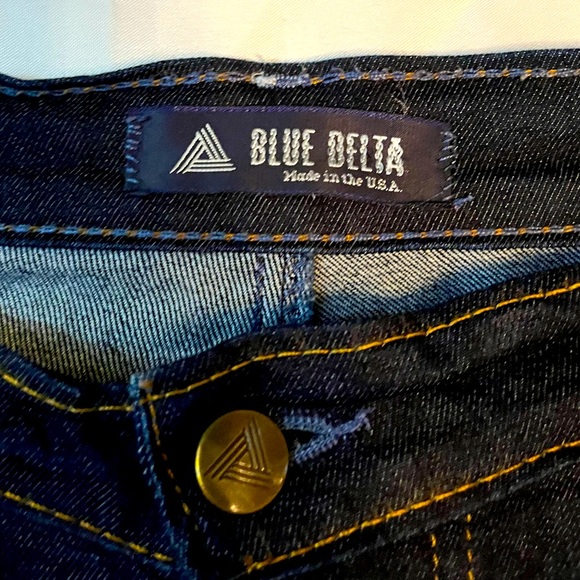 Blue Delta Custom Stretch Denim Womens Skinny Jeans 31.5 W Distressed Knee Dark - Picture 10 of 14